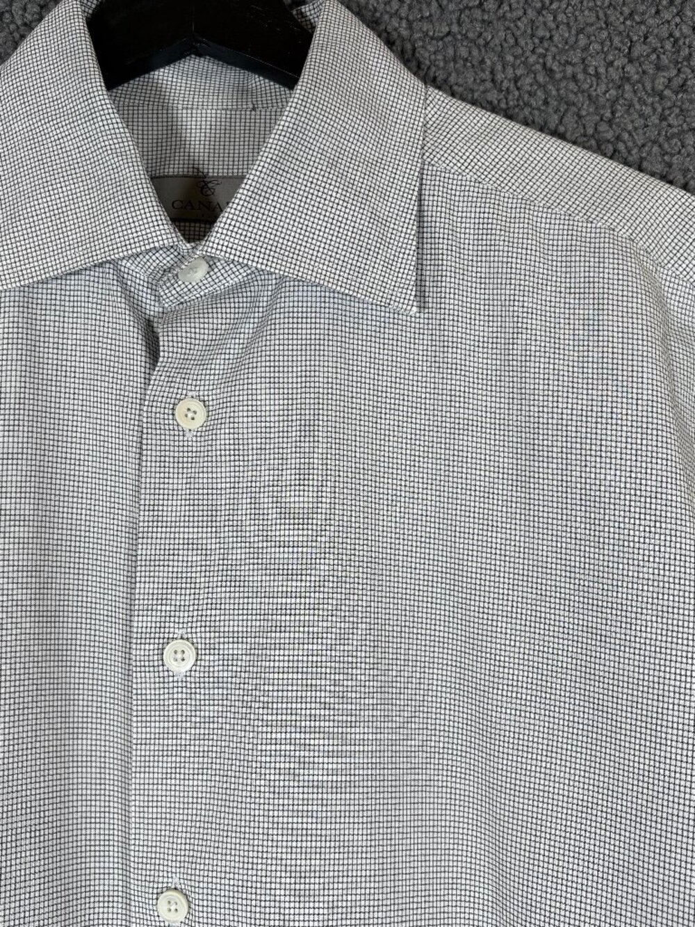 Canali Check Button Up Long Sleeve Shirt - Men's Size 40/15.75 - White Gray